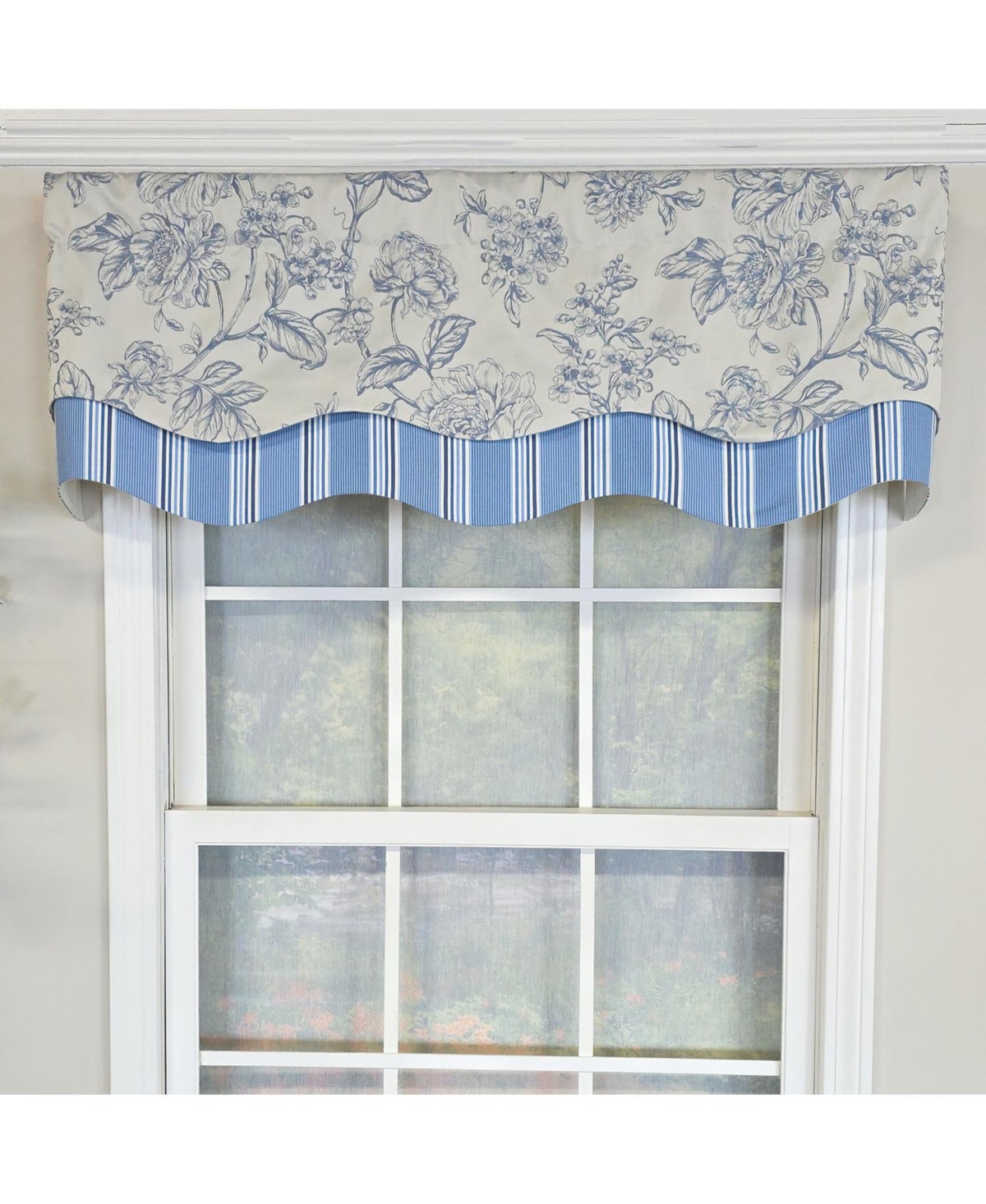 Rlf Home 100% Cotton Ashington Glory Fully lined Windows Rod Pocket Valance 50" x 16" Blue