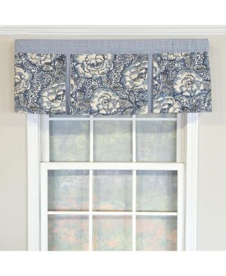 100% Cotton Peony Ball Pleated  Unlined Windows Rod Pocket Valance 50" x 17"  Blue