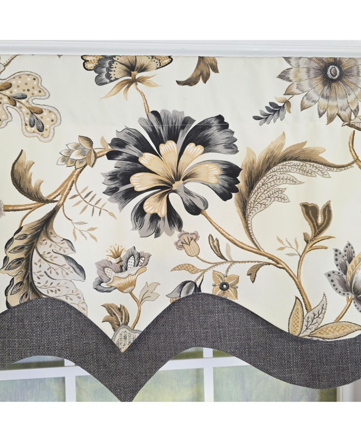 Rlf Home 100% Cotton Zanzibar D-Regal Fully lined Windows Rod Pocket Valance 50" x 17" Gray