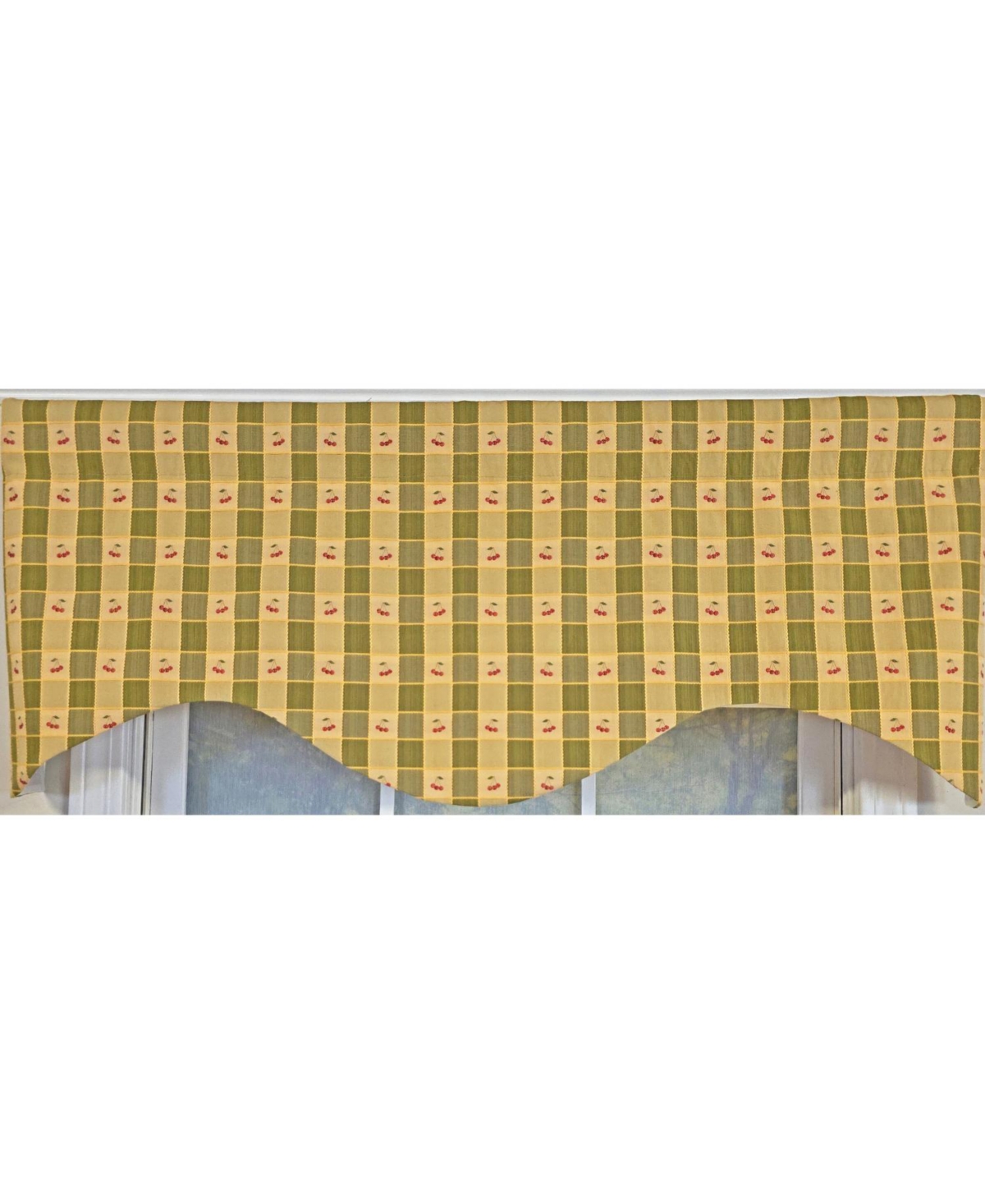 Rlf Home 100% Cotton Cherry Plaid Cornice Fully lined Windows Rod Pocket Valance 50" x 17" Green