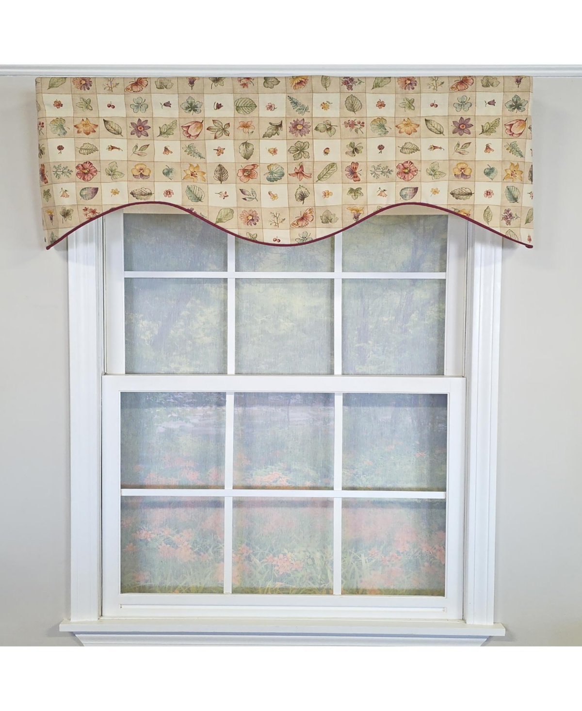 Rlf Home Botanical Cornice Valance - 100% Cotton with Ivory Lining 50" x 17" Beige