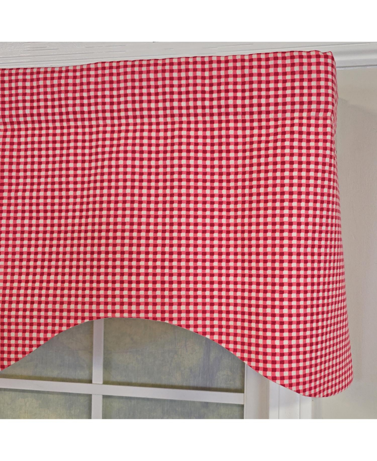 Rlf Home Cherry Check Cornice Valance - 100% Cotton with Ivory Lining 50" x 17" Red