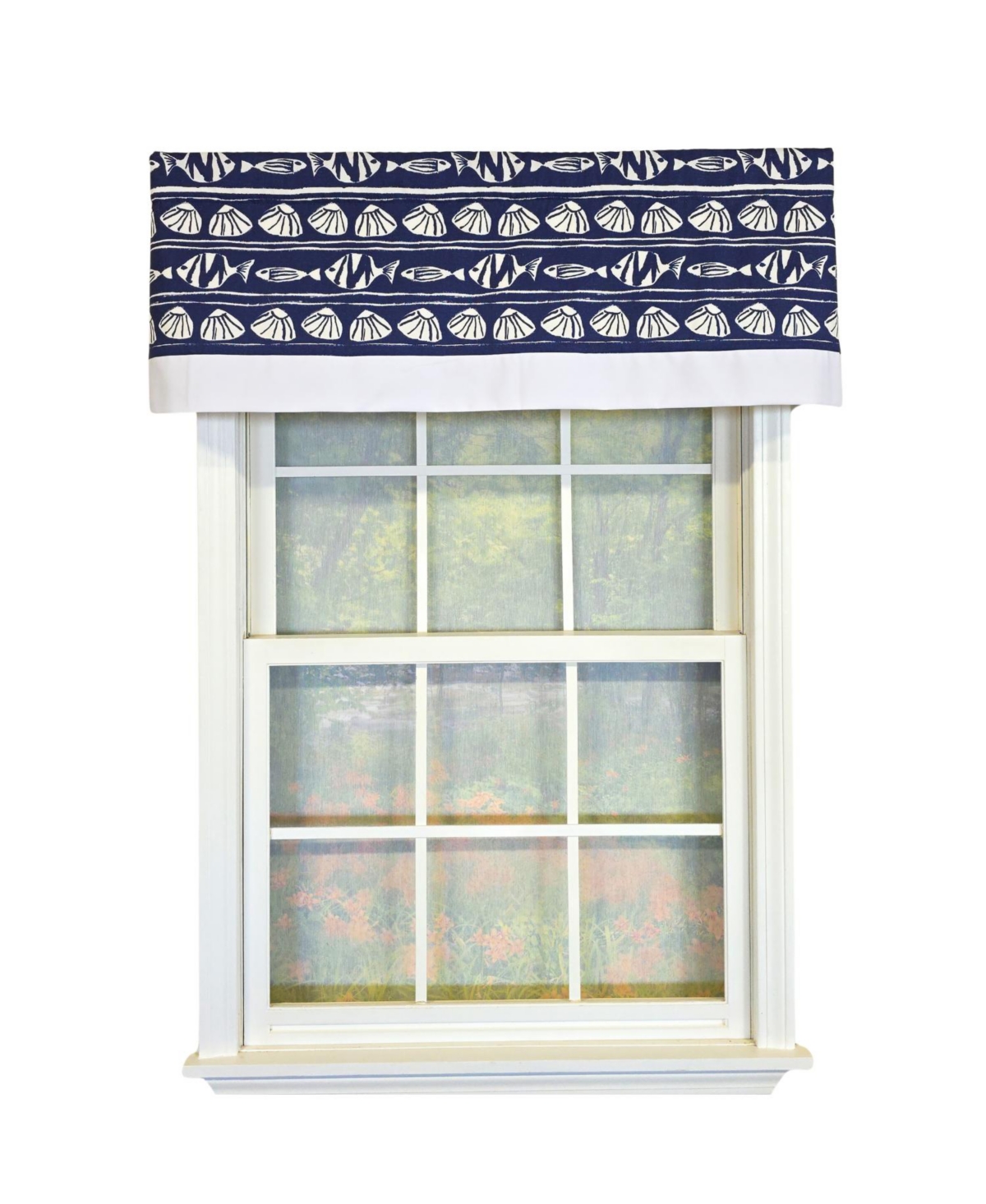 Rlf Home She Shells Banded Valance Collection - 100% Cotton with Ivory Lining 50" x 16" Navy