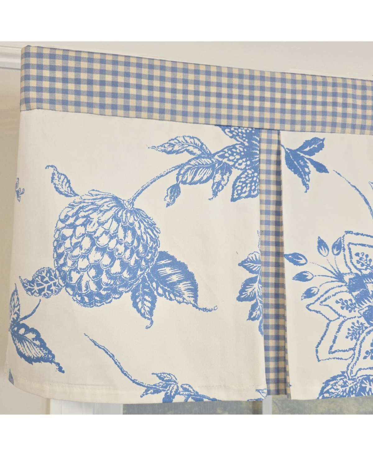 Rlf Home 100% Cotton Natalia Pleated Unlined Windows Rod Pocket Valance 50" x 17" Blue