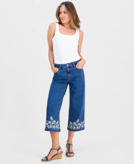 Petite High-Rise Embroidered Wide-Leg Jeans - Embroidery Irvine