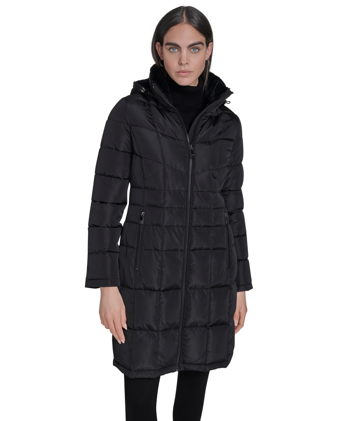 Calvin Klein Women's Hooded Stand Collar Puffer Coat In Black