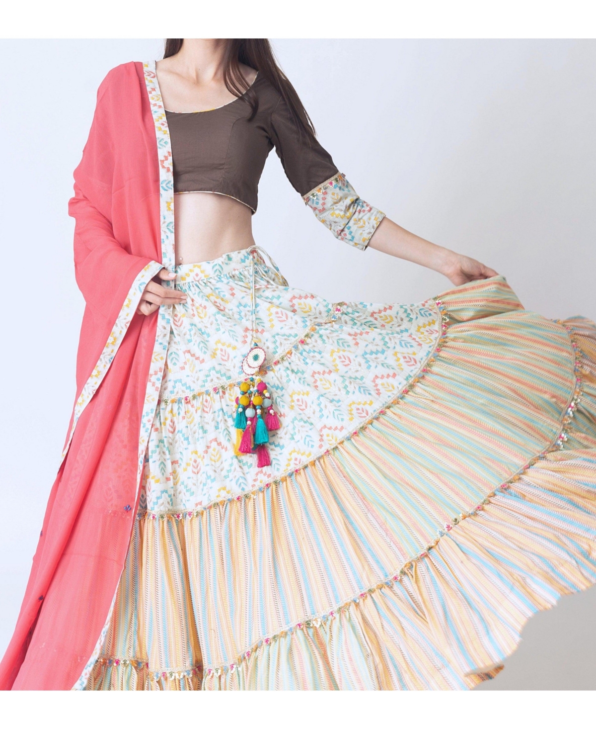 Raas Women's Multi Color Tiered Chaniya Choli