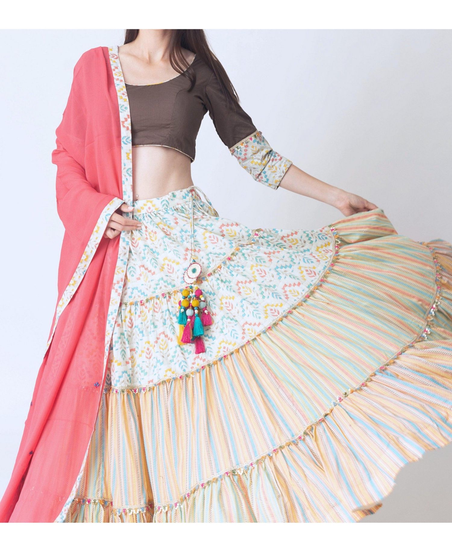 Women's Multi Color Tiered Chaniya Choli