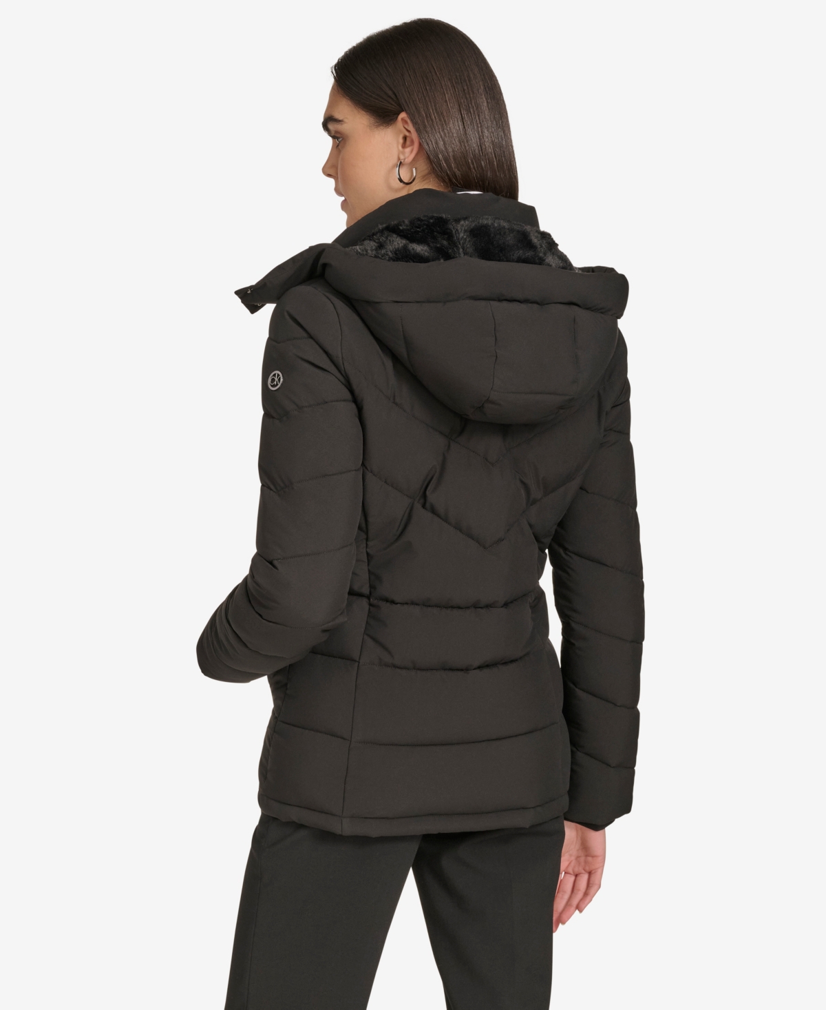 Calvin Klein Women's Short Zip Front Puffer Jacket In Black