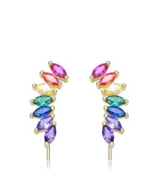 Sterling Silver Spiky Cubic Zirconia Drop Stud Earrings