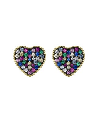 Teens 14k Gold Plated Multi-Color CZ Pave Heart Stud Earrings