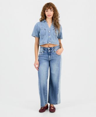 Petite High-Rise Wide-Leg Two-Tone Jeans, Macy's Exclusive 