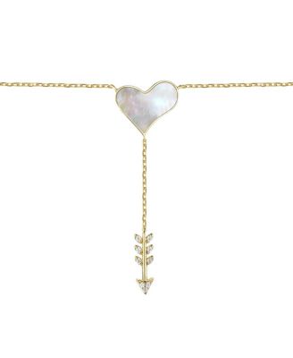 14k Gold Plated Sterling Silver with Cubic Zirconia & Mother of Pearl Cupid s Arrow Heart Y-Necklace