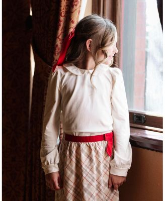 Girls Organic Long Sleeve Knit Top with Woven Collar