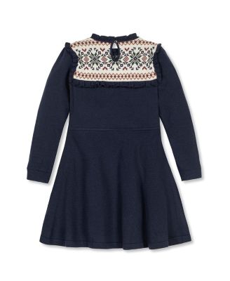 Little and Big Girls' Organic Ruffle Collar Fair Isle Yoke Sweater Dress