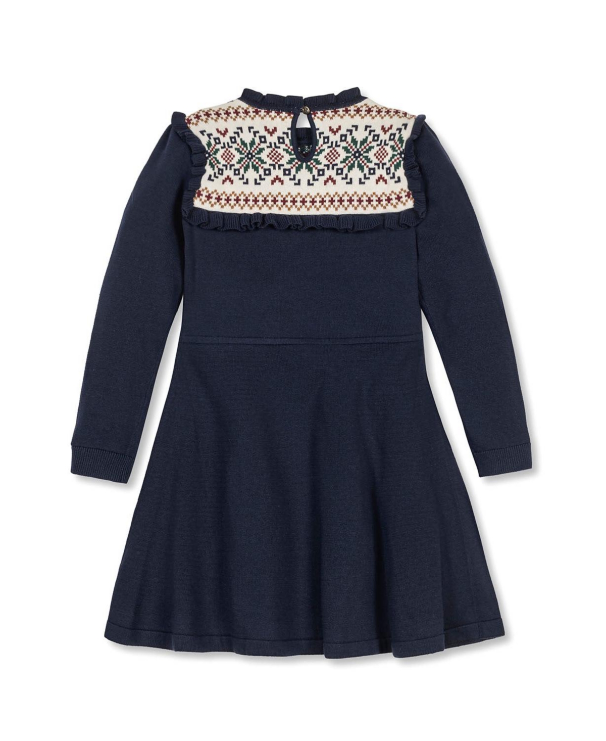 Hope & Henry Big Girls Organic Ruffle Collar Fair Isle Yoke Sweater Dress