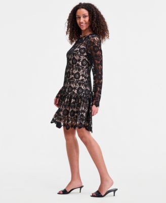 Women's Lace Scoop-Back Flounce-Hem Dress
