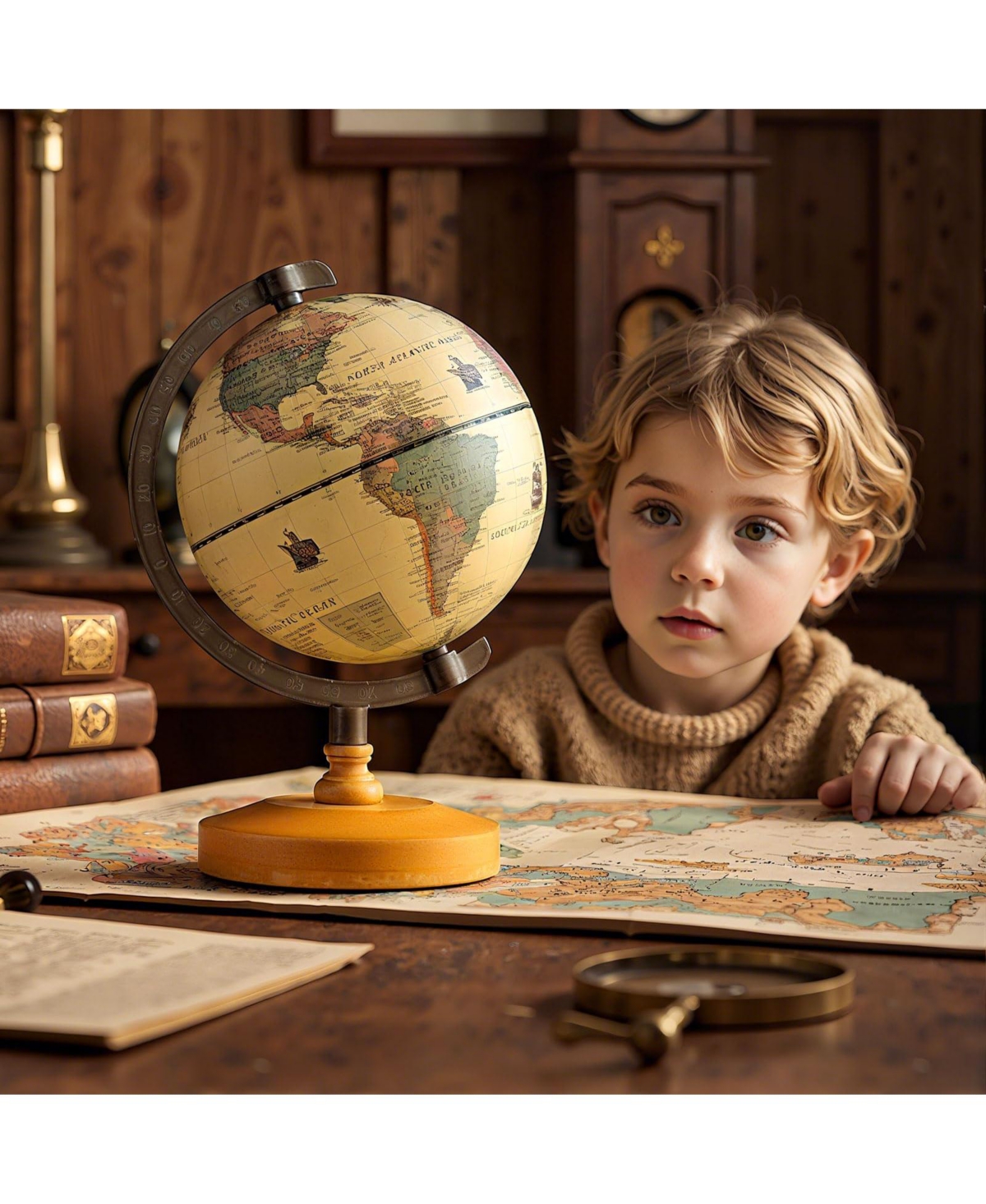 Mecale Antique Globe Dia 5.5 Inch Mini Rotating World Globe with Wooden Base