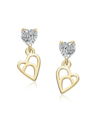 Kids 14K Gold Plated with Colored Cubic Zirconia Heart Drop Earrings