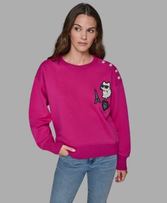KARL LAGERFELD PARIS - Women's Choupette Patch Long-Sleeve Sweatshirt