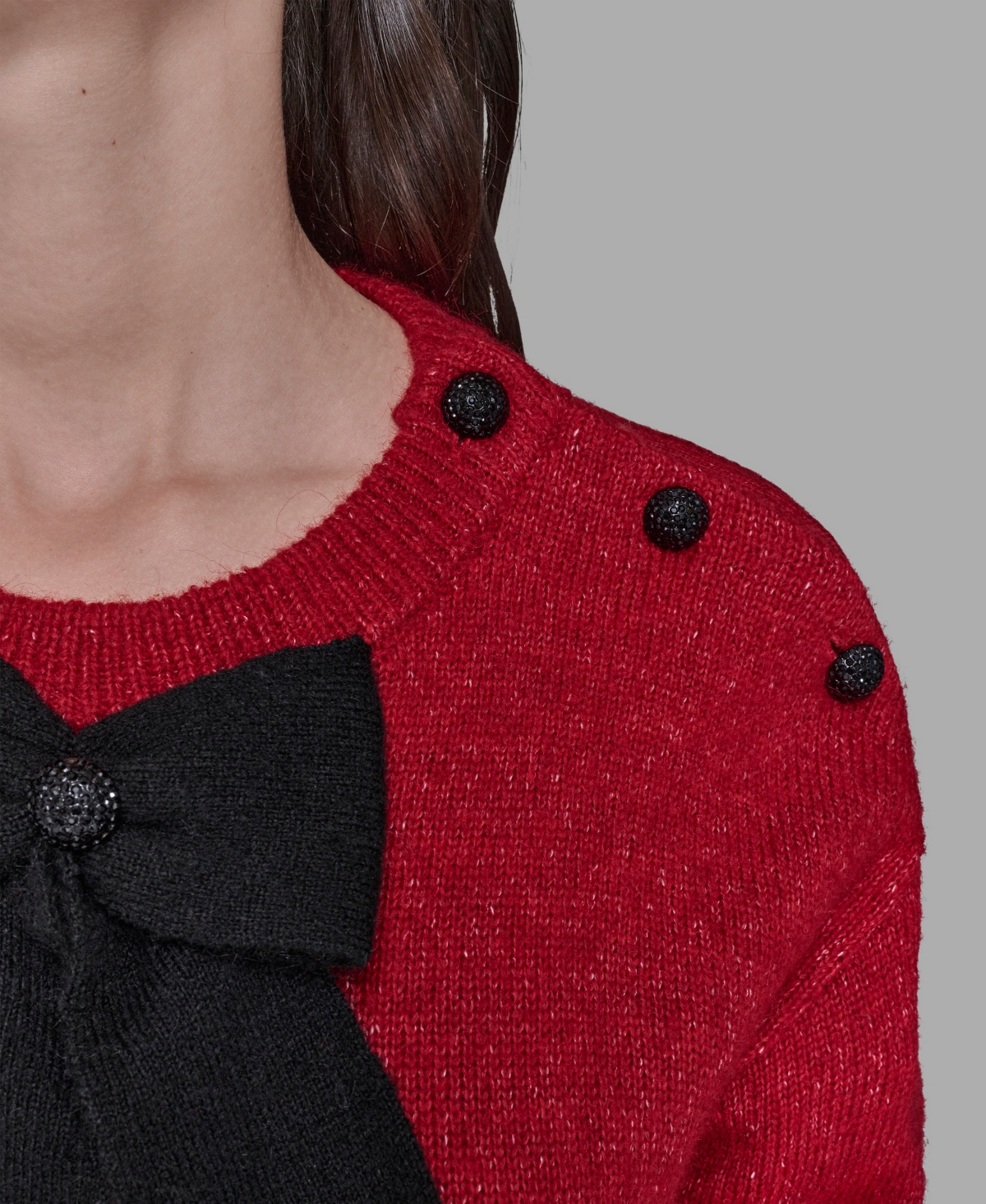 Karl Lagerfeld Women's Big Bow Applique Long Sleeve Sweater In Red