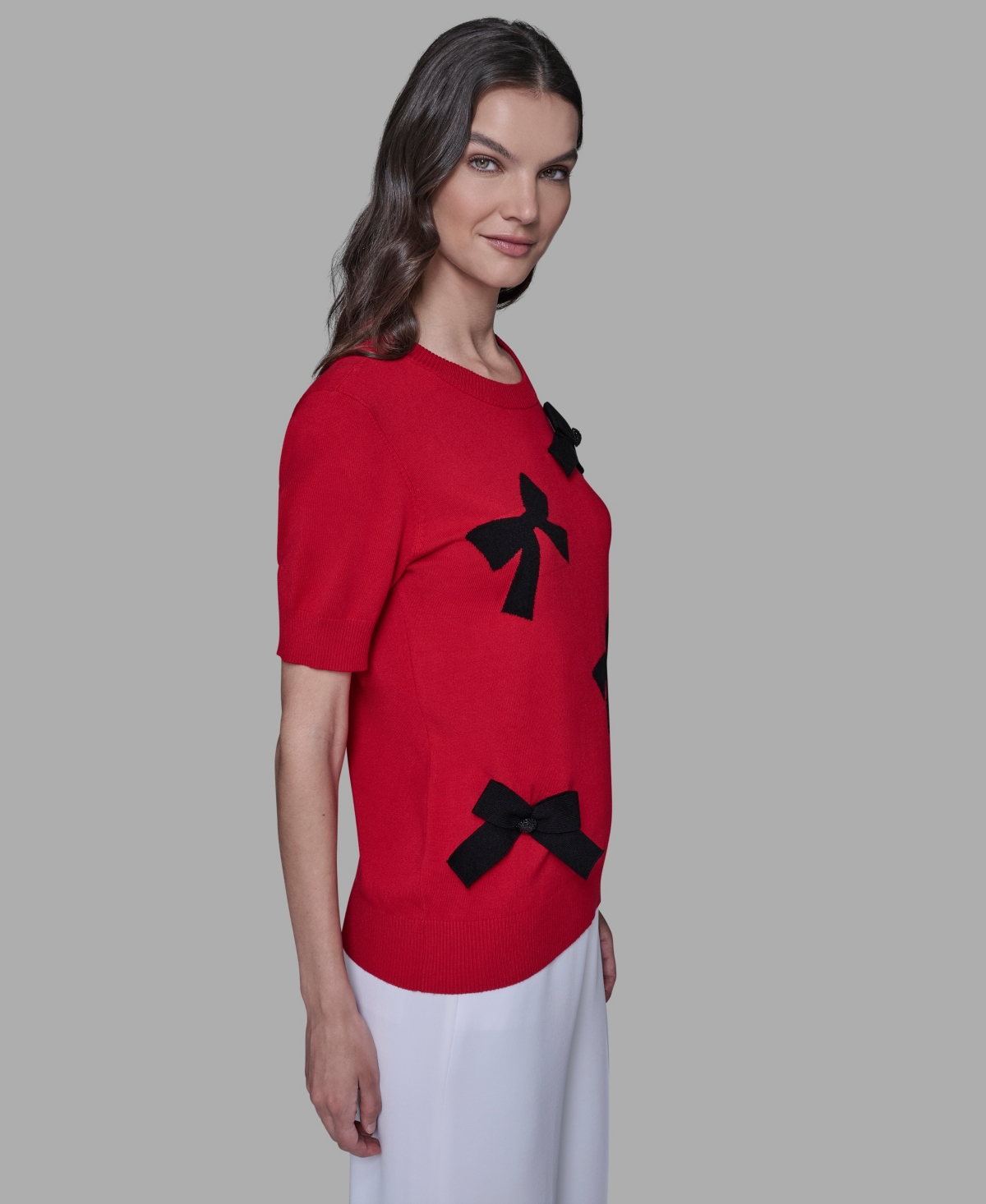 Karl Lagerfeld Short Sleeve Bow Sweater In Multi