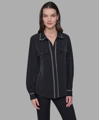 KARL LAGERFELD PARIS - Women's Tweed Collar Top