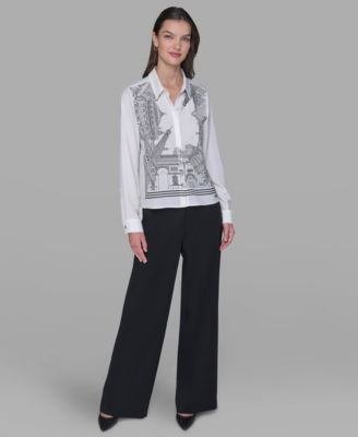 Women's Placed Print Button Down Top