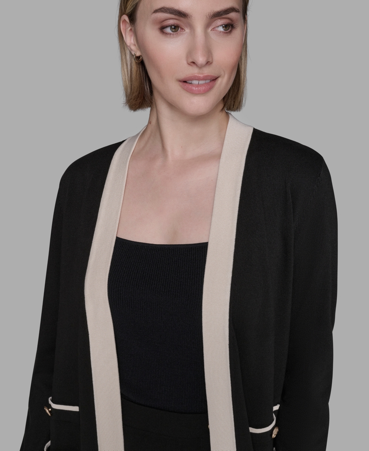 Karl Lagerfeld Paris Framed Long Button Down Cardigan Sweater