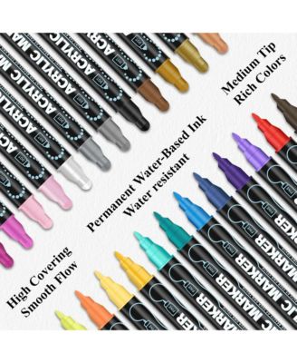 24 Colors Acrylic Markers Set, Dual Tip Fine & Dot Point Acrylic Paint Pens for Rocks, Wood, Canvas, Stone and Drawing & Art Supplies
