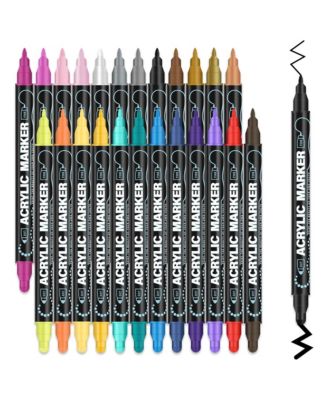 24 Colors Acrylic Markers Set, Dual Tip Fine & Dot Point Acrylic Paint Pens for Rocks, Wood, Canvas, Stone and Drawing & Art Supplies