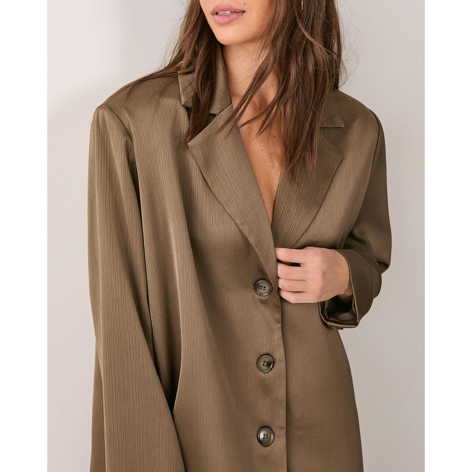 Women's Satin Pleated Oversized Blazer