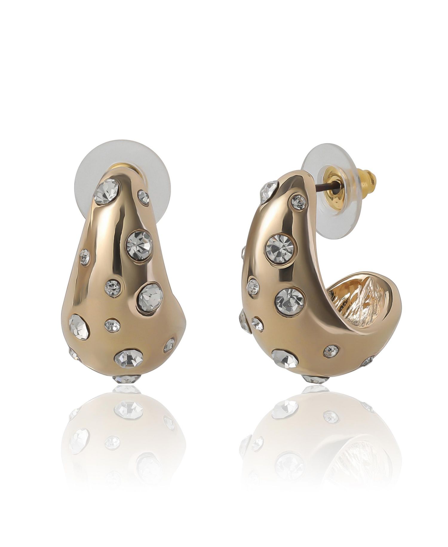 -Tone PavÃ© Polka Dot Sculptural Hoop Earrings