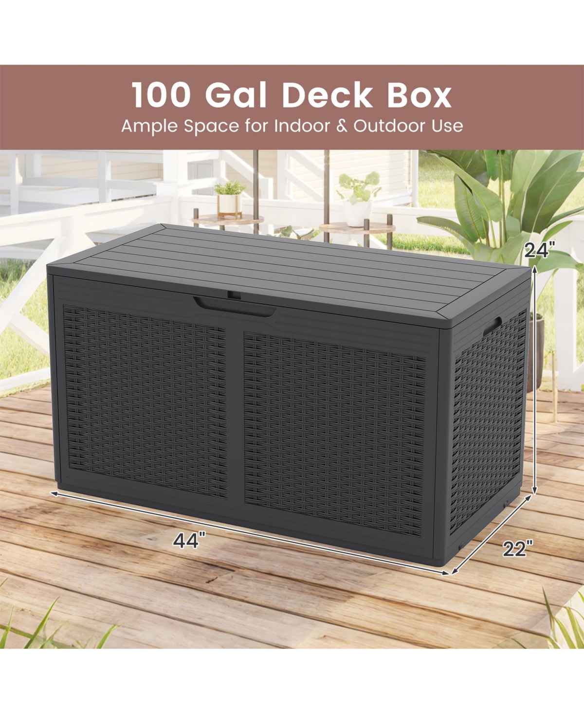 Sugift 100 Gallon Resin Deck Box Outdoor Waterproof Storage Bench-Gray
