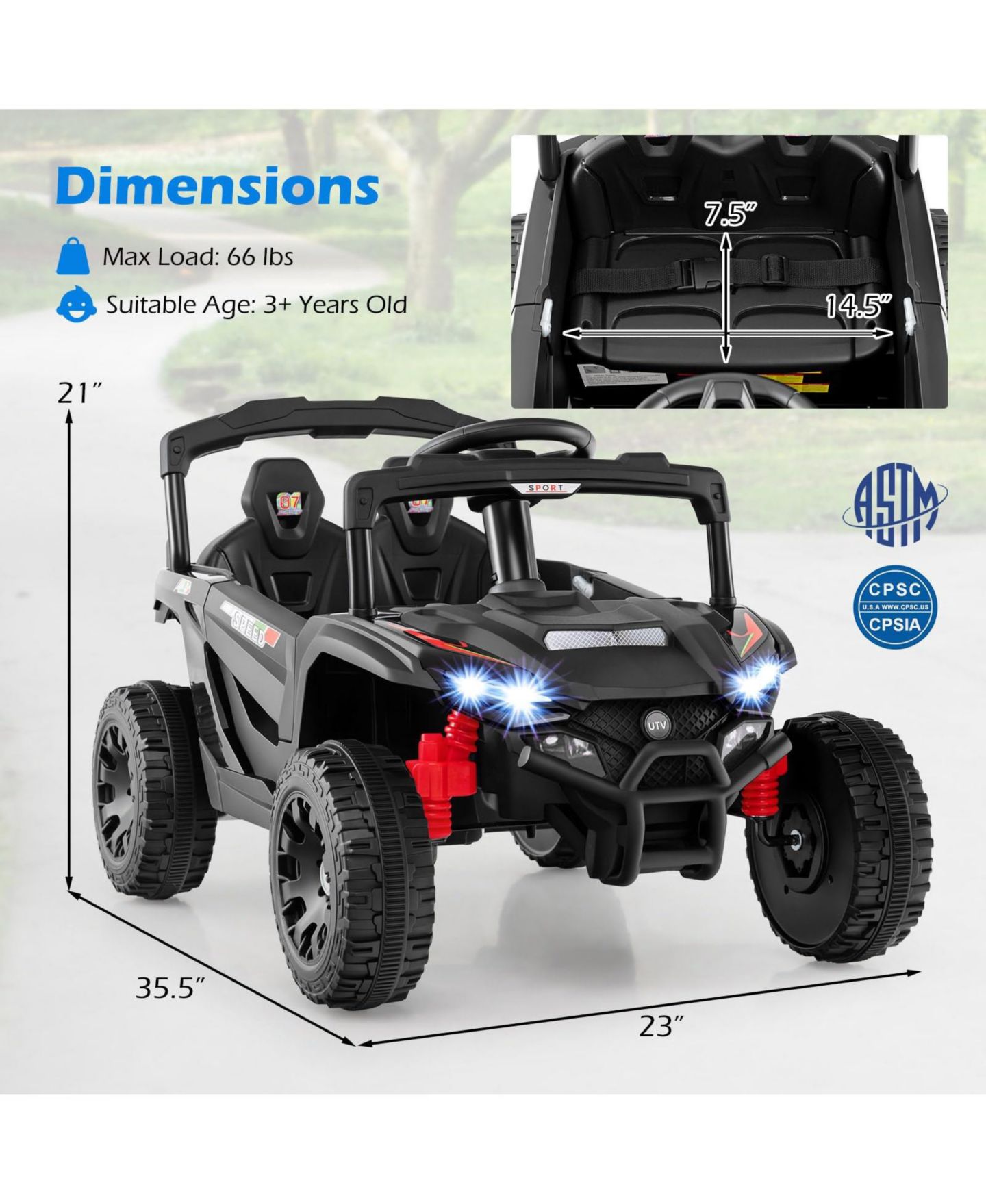 Детская игрушка Mecale 12V UTV Remote-Control Ride-On Car, от 3 лет, цвет: Чёрный — фото 3
