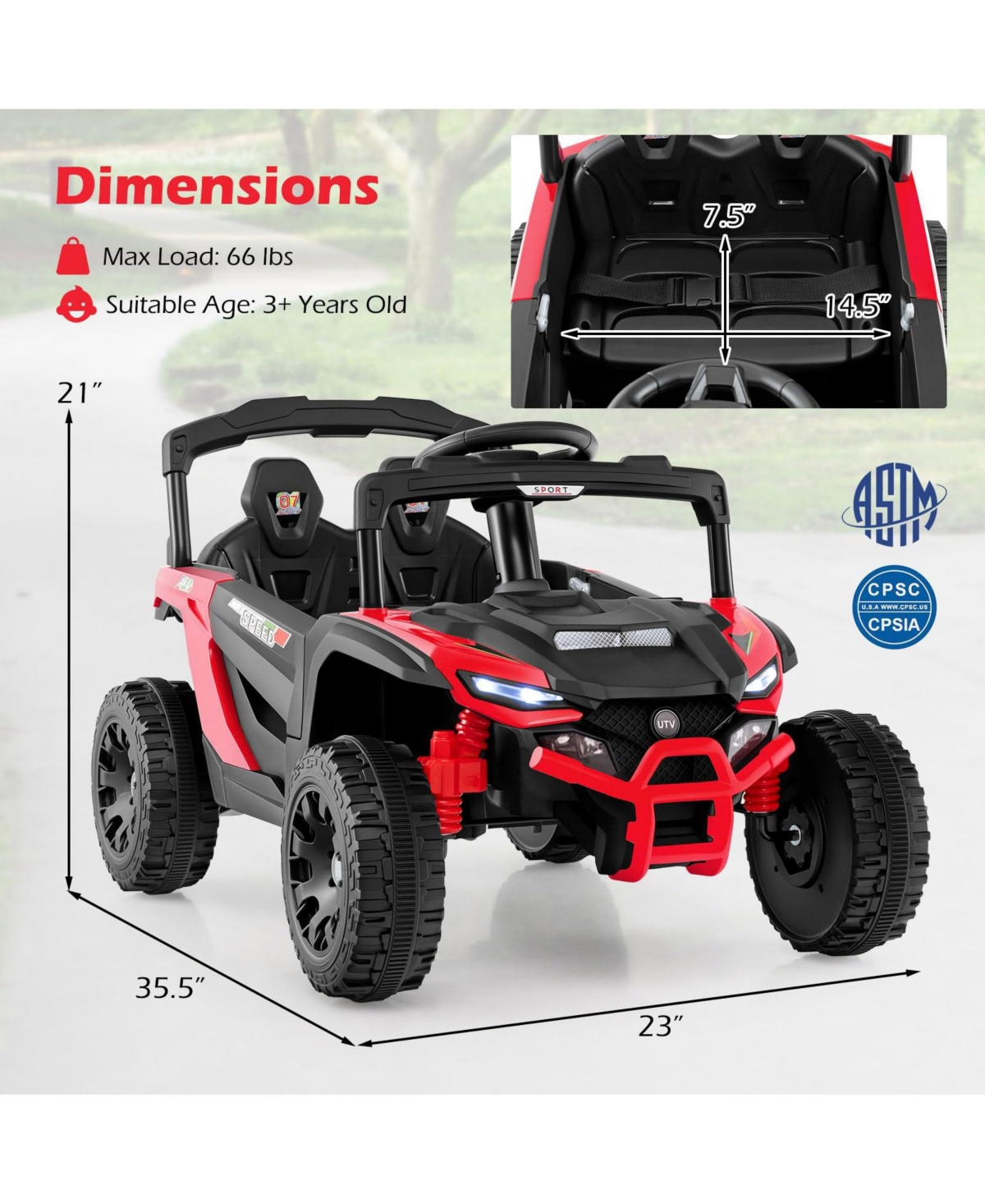 Mecale 12V Kids Ride-On Car Utv Electric Vehicle