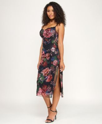 Juniors' Sweetheart Neck Sequin Mesh Dress