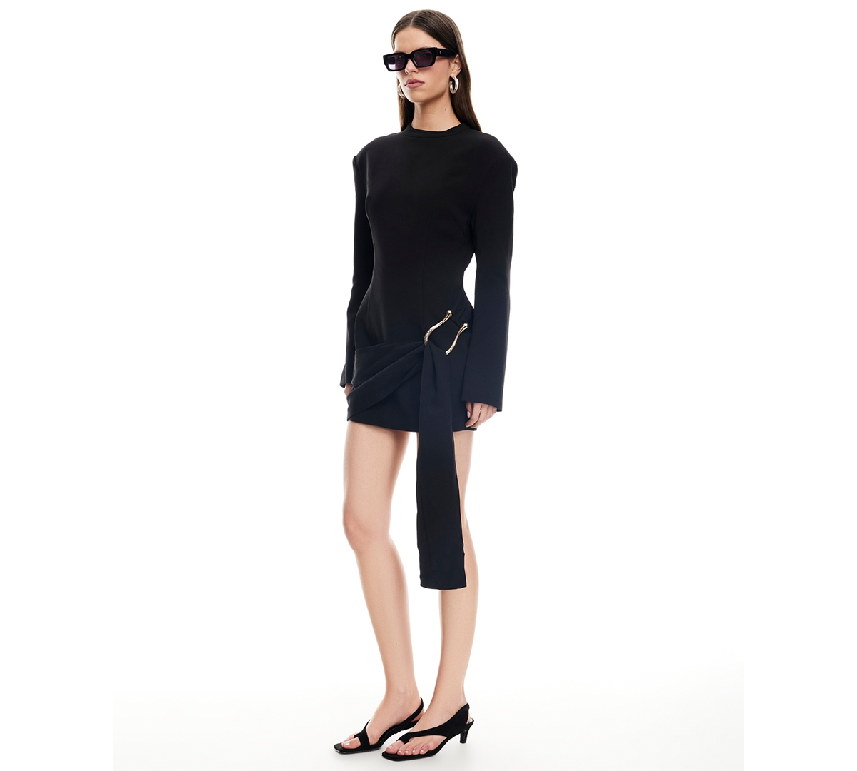 Lioness Martini Long Sleeve Draped Minidress In Black