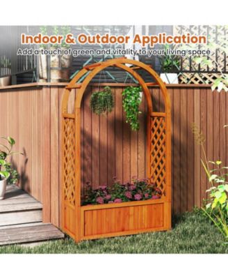 Raised Garden Bed Wooden Elevated Planter Box with Lattice Trellis & Ached Roof