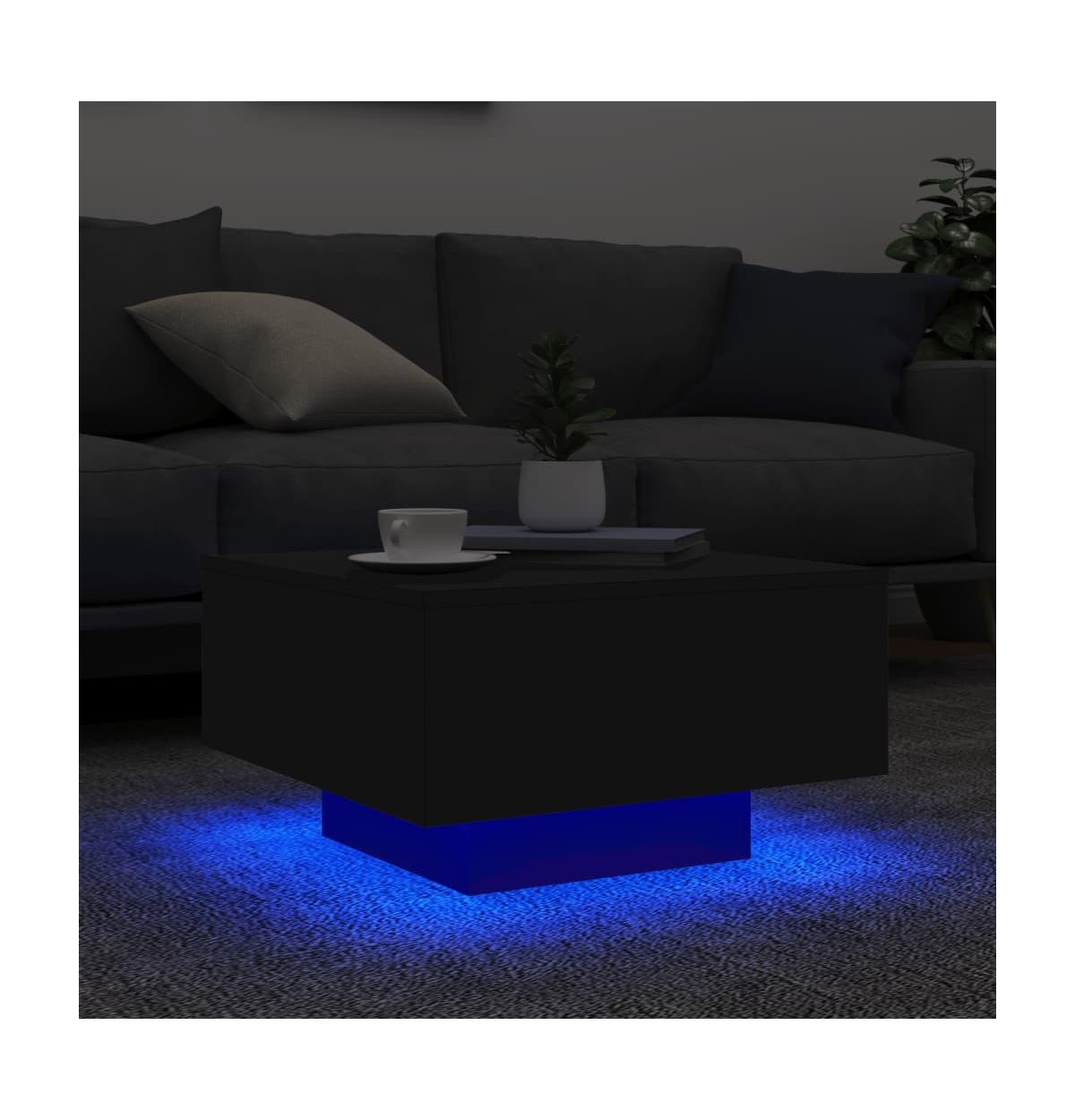 vidaXL Coffee Table with Led Lights Black 21.7"x21.7"x12.2"