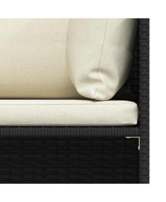 2-Seater Patio Sofa with Cushions Black Poly Rattan