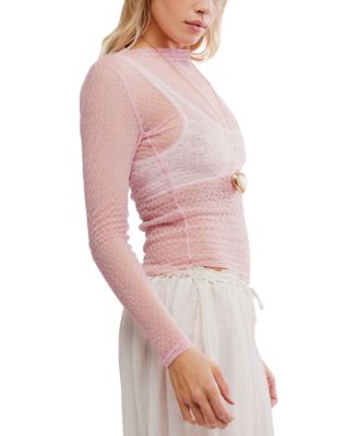 Women's Patterned Mesh Mock Neck Top 