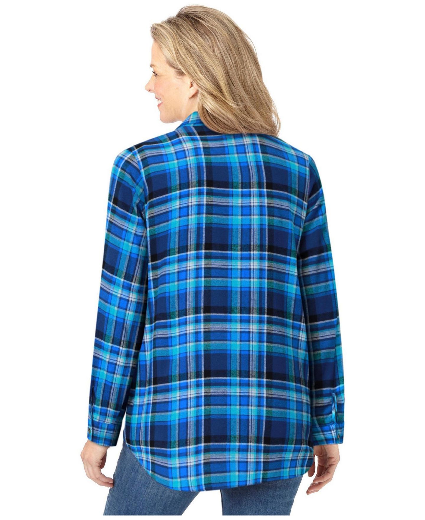 Женская рубашка Woman Within Within Soft Cotton Flannel, цвет: Кобальтовый клетчатый — фото 2