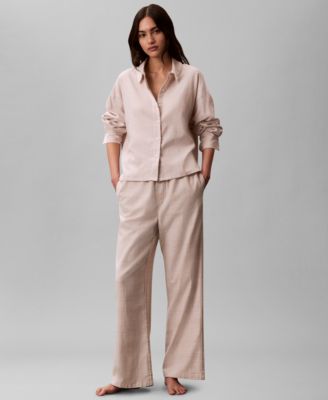 Calvin Klein Womens Plaid Sleep Shirt Pants Sold Seperates In Burgundy