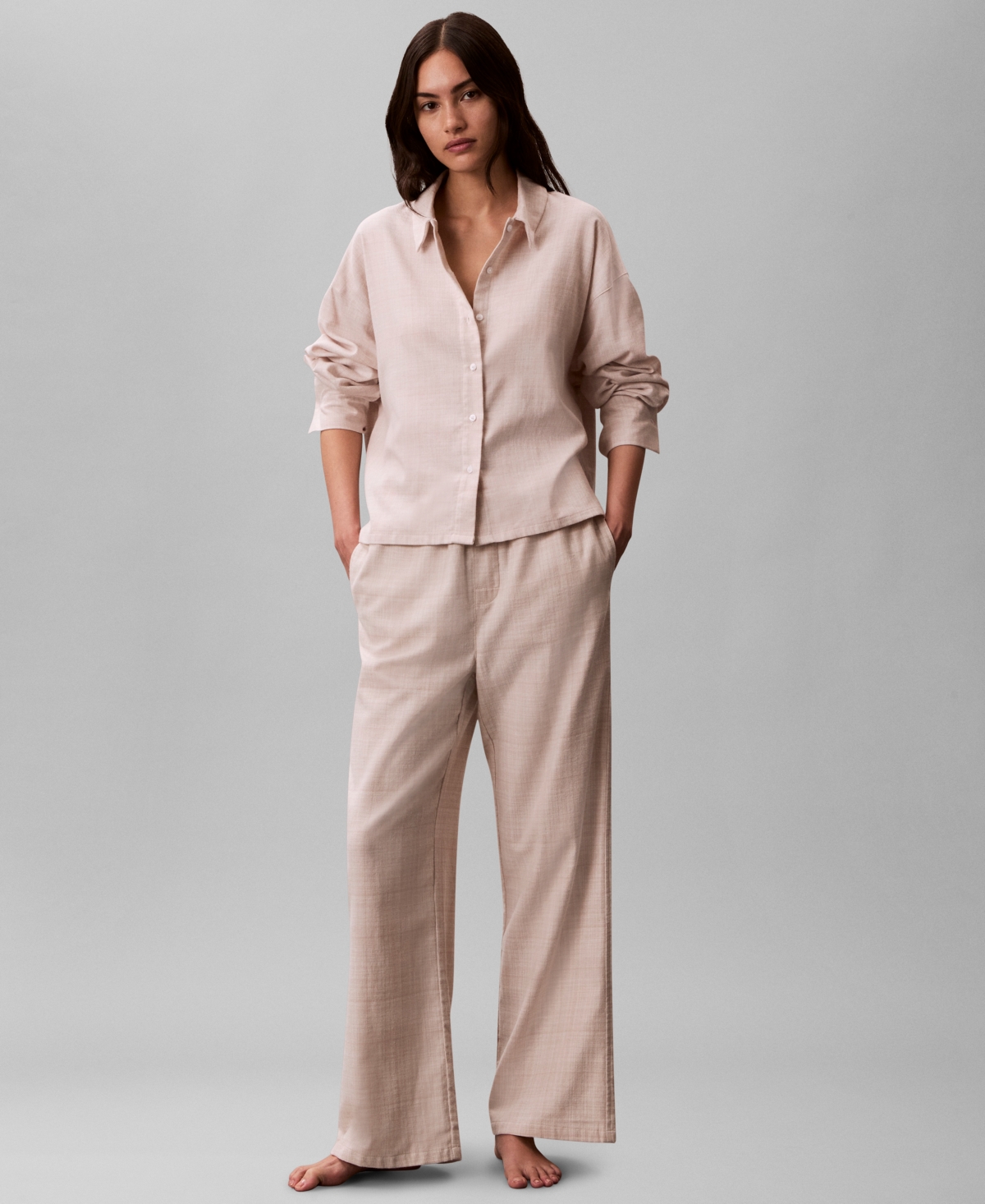 Calvin Klein Women's Plaid Collar Neck Long Sleeve Sleep Shirt