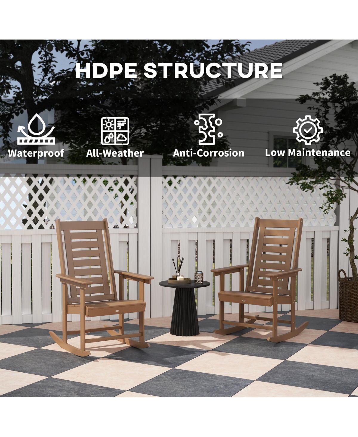 Outsunny 2 Outdoor Rocking Chairs, Hdpe High Back Patio Rockers