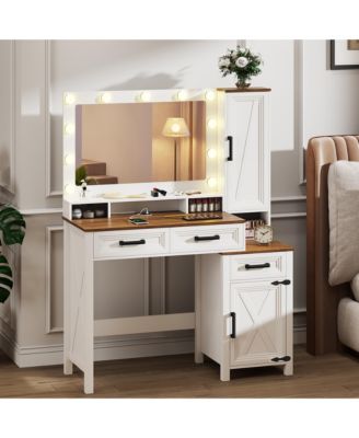 Makeup Vanity with Square Mirror, Tricolor Light & Charger