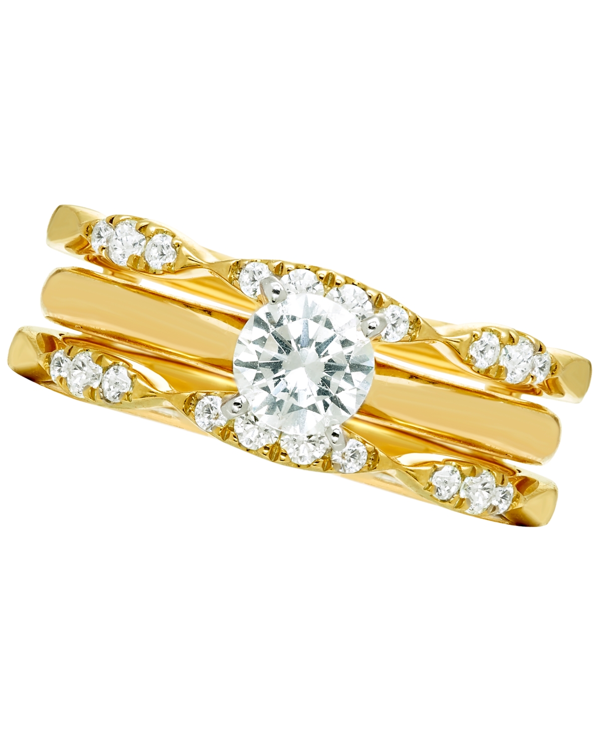 Macy's Diamond Guard Ring (1/4 Ct. T.w.) In 14k Yellow Gold In Gold
