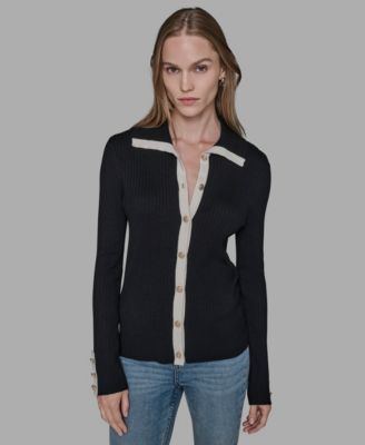 KARL LAGERFELD PARIS - Women's Open Collar Button Down Sweater