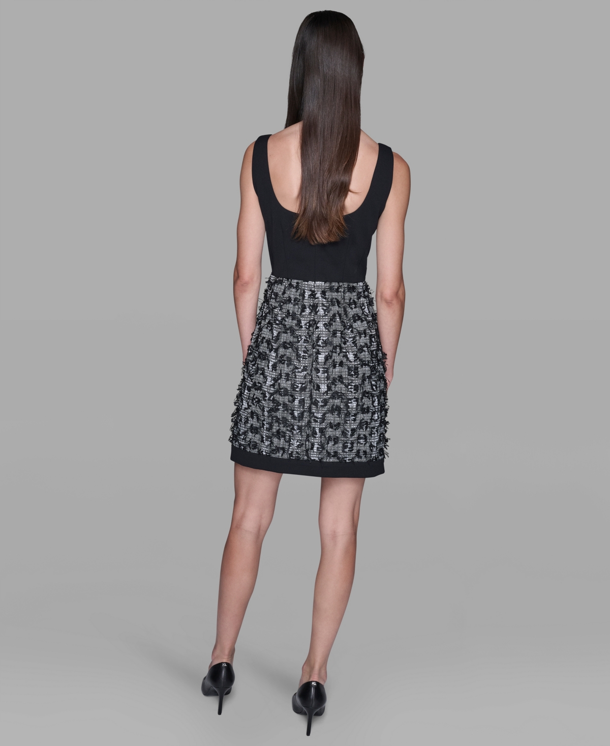 Karl Lagerfeld Women's Contrast Tweed And Knit Button Front A Line Dress In Black